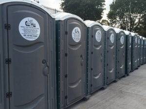 portable toilets lined up
