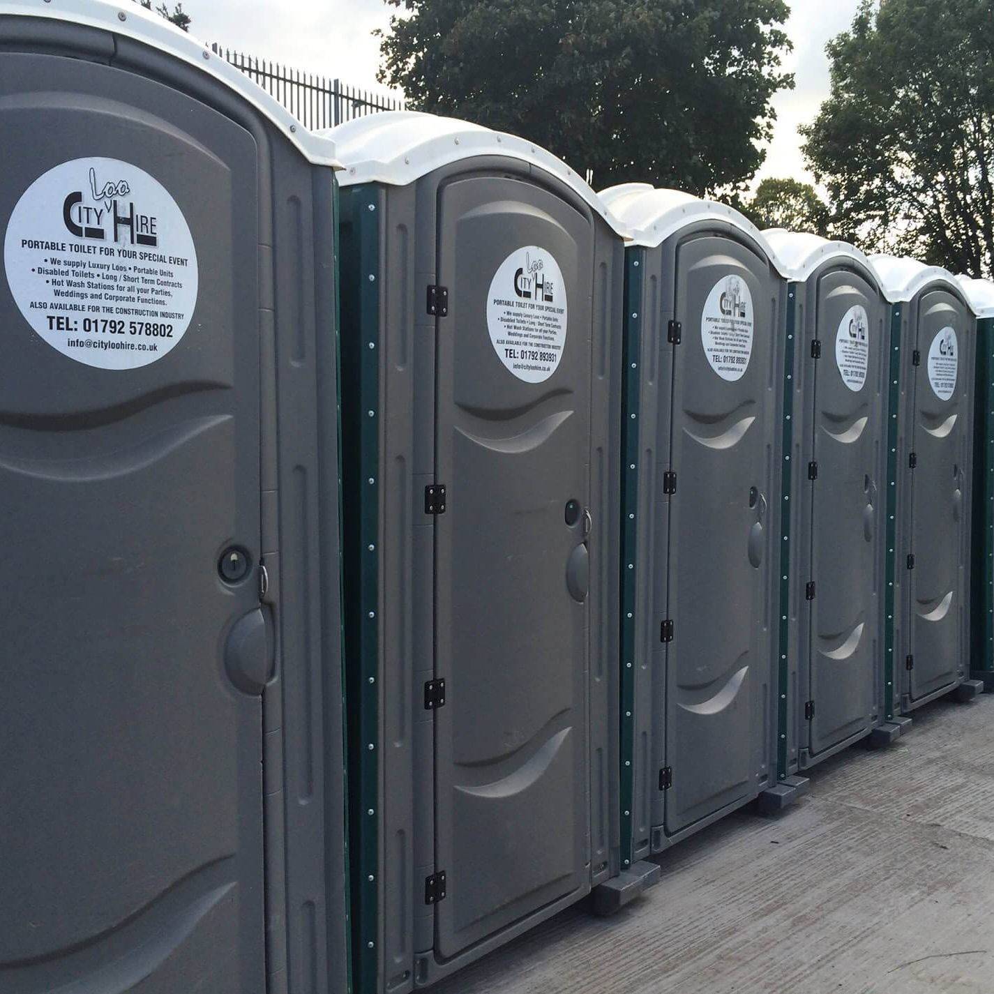 portable toilets lined up